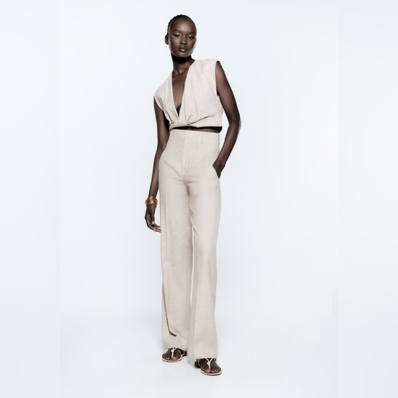 ZARA 2-Piece Beige Linen Coord Matching Outfit Set - Picture 1 of 16